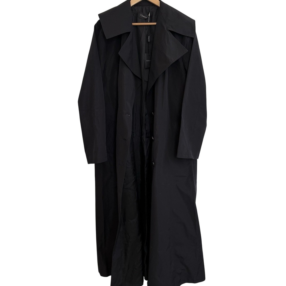 NWT Giuliana Teso‎ Black Trench Rain Coat Silk Luxury Designer Timeless XXL